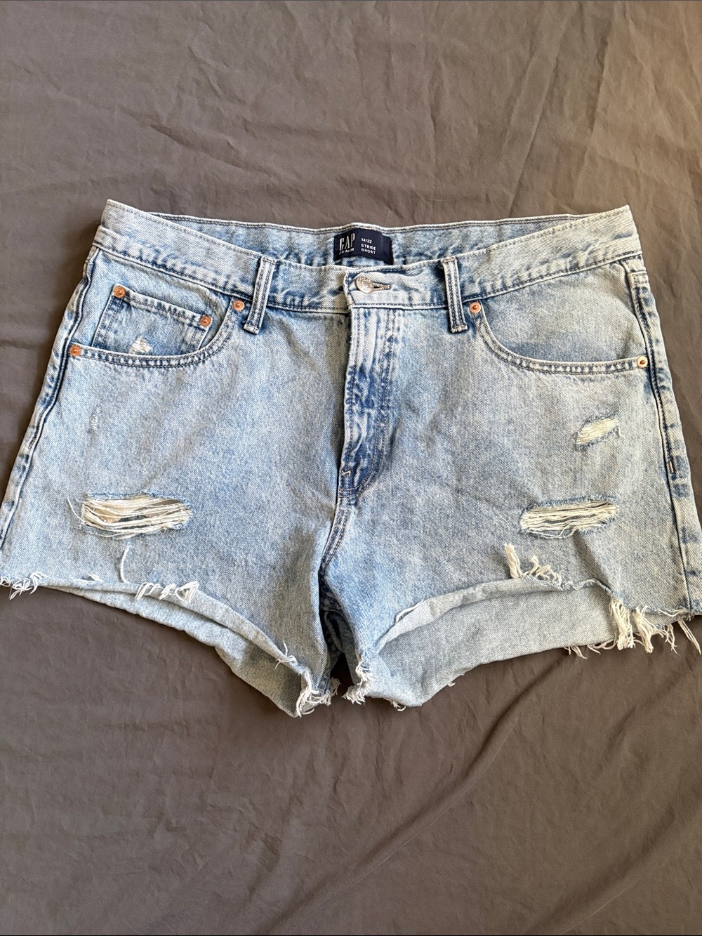 GAP Light Blue Ripped High-Rise Denim Shorts